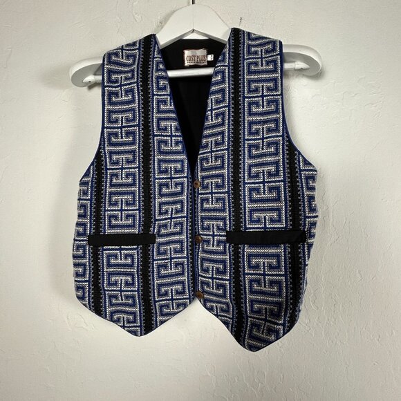 Cost Plus World Market Womens Blue Black Geometric Pattern Cotton Vest Size S/M - Picture 1 of 10